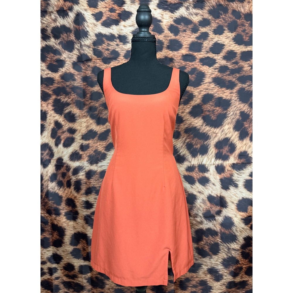 90s Style Scoop Neck Sleeveless Mini Dress with Tie Back and Side Slit